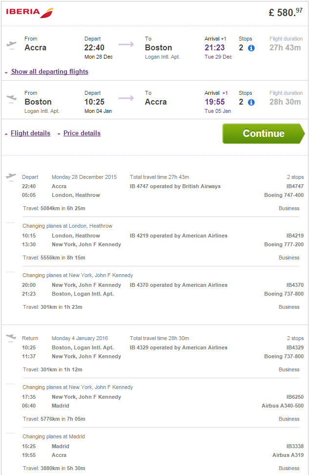 Business Class Cheap flights from Accra, Ghana to many cities in the