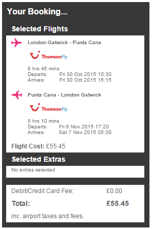 Error Fare flights from London, UK to Punta Cana, Dominican Republic for an astonishing £55 return!! Flight deal ticket image.
