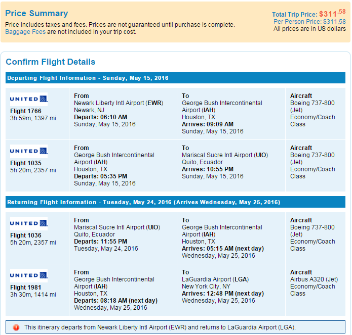 New York to Quito, Ecuador for only 311 Return