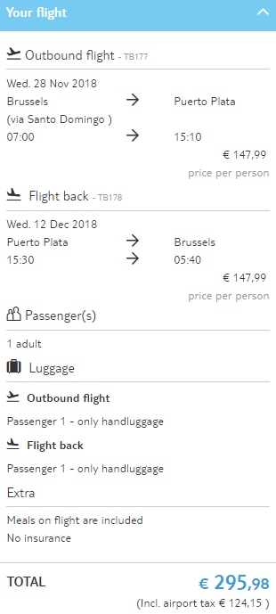 Click here to book this cheap flight deal. Cheap flights from Brussels, Belgium to Puerto Plata, Dominican Republic for only €295 roundtrip. Flight deal ticket image.