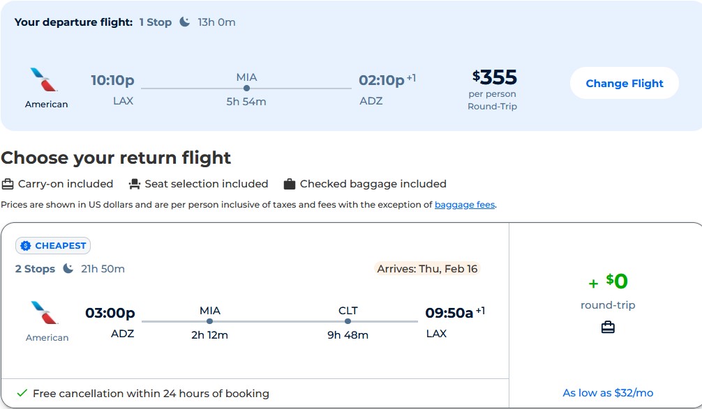 Cheap flights from Los Angeles to San Andres Island, Colombia for only $355 roundtrip with American Airlines. Flight deal ticket image.