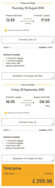 Non-stop flights from Manchester, UK to Punta Cana, Dominican Republic for only £299 roundtrip. Flight deal ticket image.