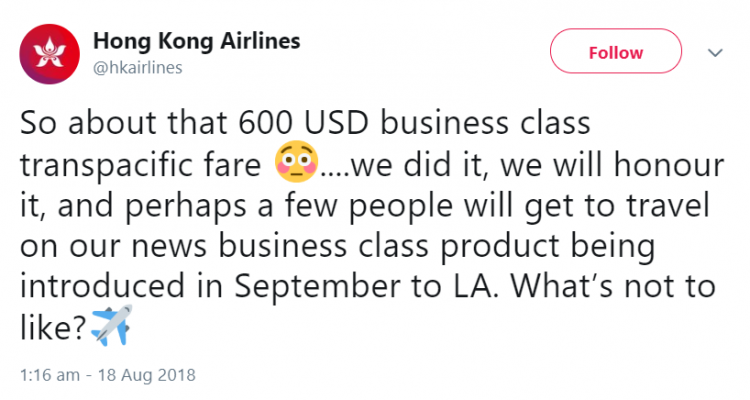 **GREAT NEWS!!** Hong Kong Airlines announce they will honour the Business Class Error Fare deal | Secret Flying
