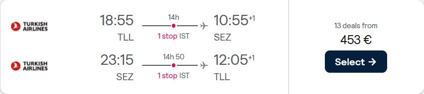 Cheap flights from Tallinn, Estonia to the Seychelles for only €453 roundtrip with Turkish Airlines. Flight deal ticket image.