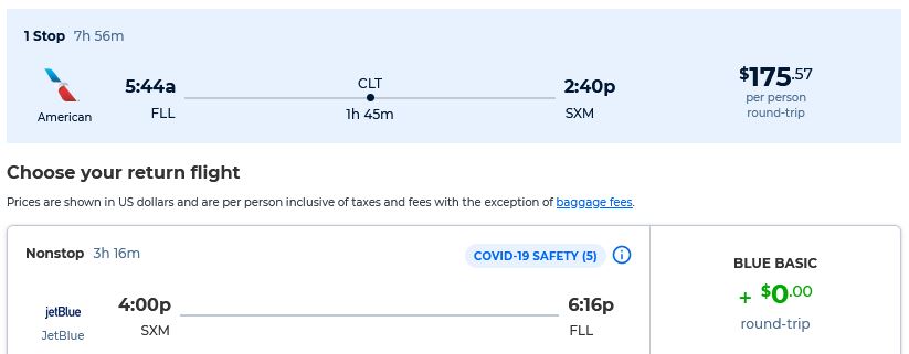 Cheap flights from Fort Lauderdale to St. Martin for only $175 roundtrip with American Airlines. Flight deal ticket image.