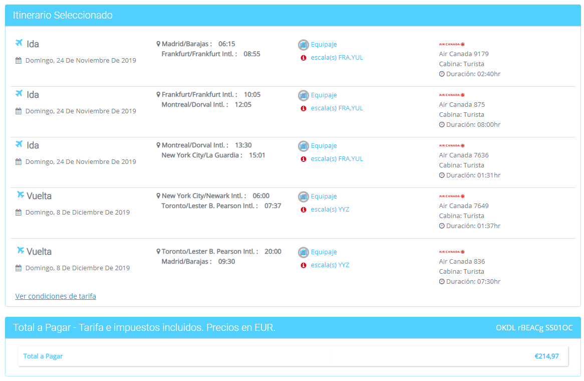  Madrid, Spain to New York, USA for only €214 roundtrip