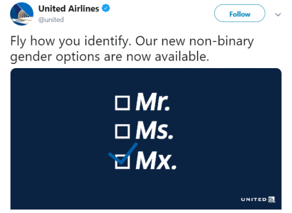 United Airlines becomes first carrier to offer gender neutral booking option | Secret Flying