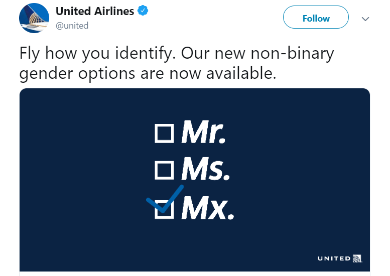 United Airlines becomes first carrier to offer gender neutral booking option