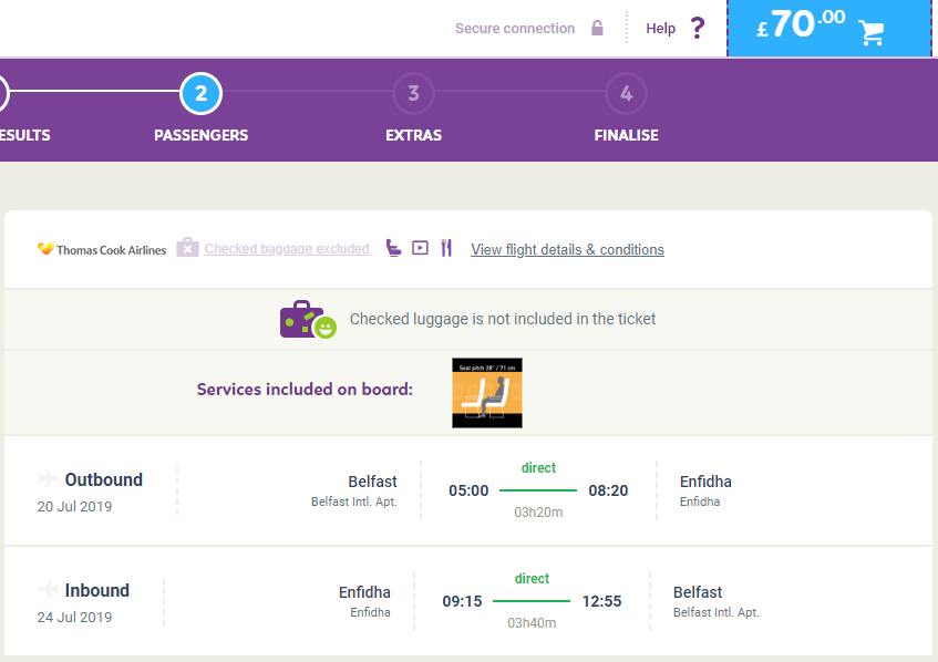 Click here to book this cheap flight deal. Summer flights from Belfast, Northern Ireland to Enfidha, Tunisia for only £70 roundtrip. Flight deal ticket image.
