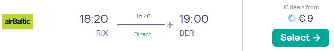Air Baltic have launched a sale where you can fly across Europe from only €9 one-way!! Flight deal ticket image.