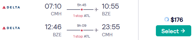 Summer flights from Columbus to Belize City, Belize for only $176 roundtrip with Delta Air Lines. Flight deal ticket image.