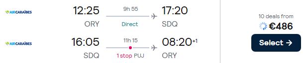 Cheap flights from Paris, France to the Dominican Republic for only €486 roundtrip. Flight deal ticket image.