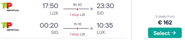 Click here to book this cheap flight deal. Cheap flights from Luxembourg to Sal, Cape Verde for only €162 roundtrip with TAP Air Portugal. Flight deal ticket image.