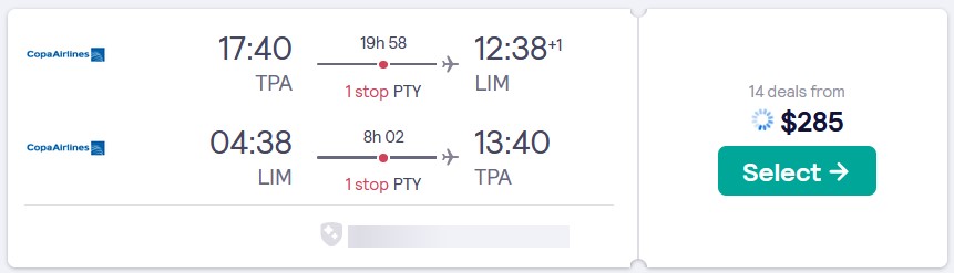 Summer flights from US cities to Lima, Peru from only $285 roundtrip with Copa Airlines. Flight deal ticket image.