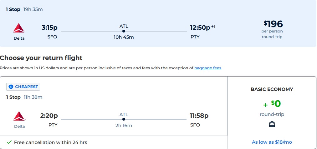 Summer flights from San Francisco to Panama City, Panama for only $196 roundtrip with Delta Air Lines. Flight deal ticket image.