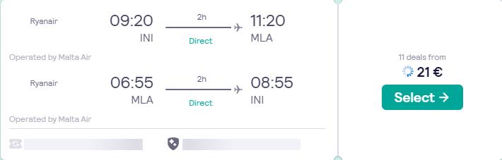 Click here to book this cheap flight deal. Non-stop, summer flights from Nis, Serbia to Malta for only €20 roundtrip. Flight deal ticket image.