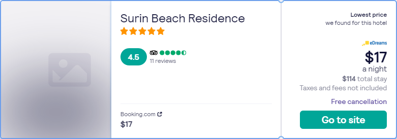 Stay at the 5* Surin Beach Residence in Phuket, Thailand for only $17 USD per night over Christmas. Flight deal ticket image.