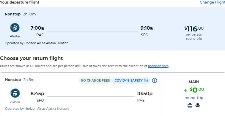 Click here to book this cheap flight deal. Non-stop, summer flights from Everett to San Francisco for only $116 roundtrip with Alaska Airlines. Also works in reverse. Flight deal ticket image.