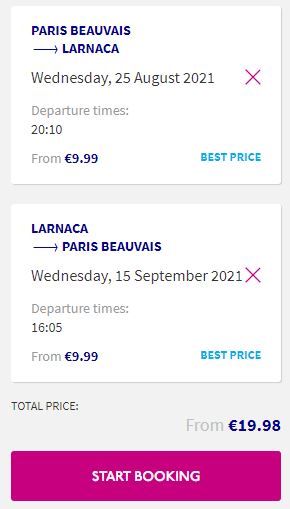 Non-stop flights from Paris, France to Larnaca, Cyprus for only €19 roundtrip. Flight deal ticket image.