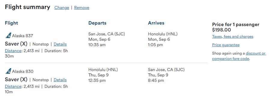 Cheap flights from Californian cities to Hawaii from only $198 roundtrip with Alaska Airlines. Also works in reverse. Flight deal ticket image.