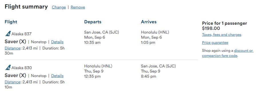 Click here to book this cheap flight deal. Cheap flights from Californian cities to Hawaii from only $198 roundtrip with Alaska Airlines. Also works in reverse. Flight deal ticket image.