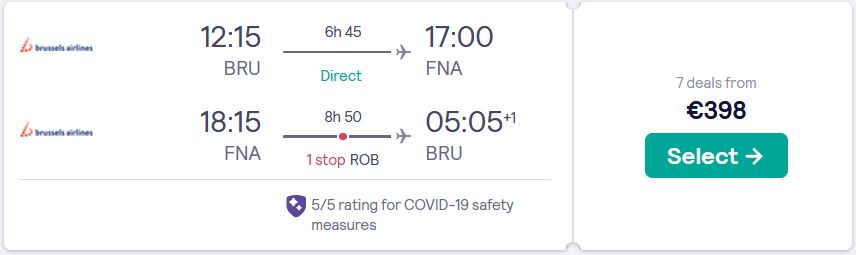 Summer flights from Brussels, Belgium to Freetown, Sierra Leone for only €398 roundtrip with Brussels Airlines. Flight deal ticket image.