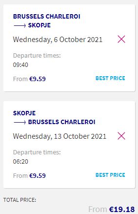 Non-stop flights from Brussels, Belgium to Skopje, Macedonia for only €19 roundtrip. Flight deal ticket image.