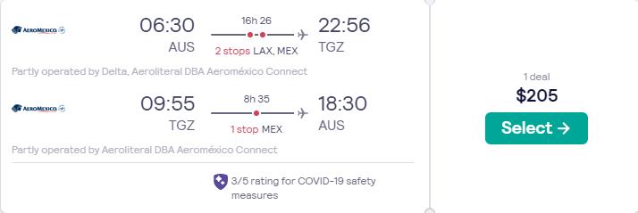 Cheap flights from US cities to Tuxtla Gutierrez, Mexico from only $205 roundtrip with Delta Air Lines and Aeromexico. Flight deal ticket image.