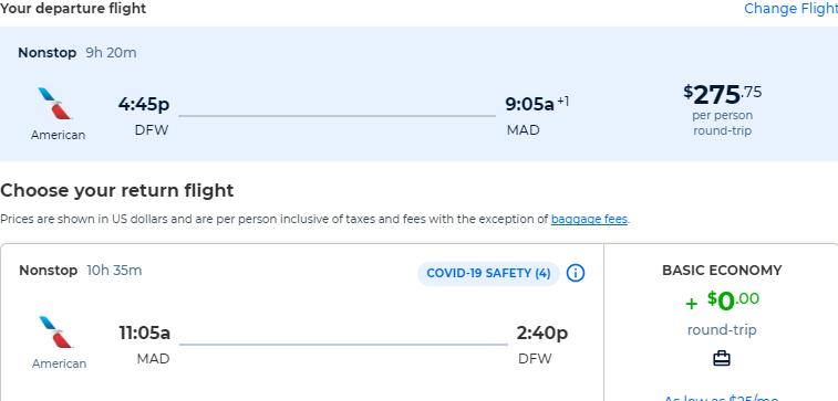 Click here to book this cheap flight deal. Non-stop flights from Dallas, Texas to European cities from only $275 roundtrip with American Airlines. Flight deal ticket image.