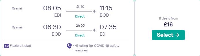 Click here to book this cheap flight deal. Non-stop flights from Edinburgh, Scotland to Bordeaux, France for only £16 roundtrip. Flight deal ticket image.