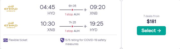 Cheap flights from Hyderabad, India to Dubai, UAE for only $181 USD roundtrip with Etihad Airways. Flight deal ticket image.