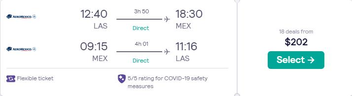 Cheap flights from US cities to Mexico City, Mexico from only $202 roundtrip with Aeromexico. Flight deal ticket image.