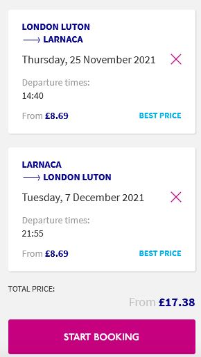 Non-stop flights from London, UK to Larnaca, Cyprus for only £17 roundtrip. Flight deal ticket image.