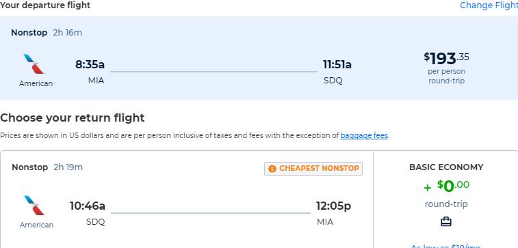 Cheap flights from Miami or Boston to the Dominican Republic from only $193 roundtrip with American Airlines. Flight deal ticket image.
