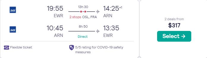 Click here to book this cheap flight deal. Cheap flights from US cities to Scandinavian cities from only $317 roundtrip with SAS. Flight deal ticket image.