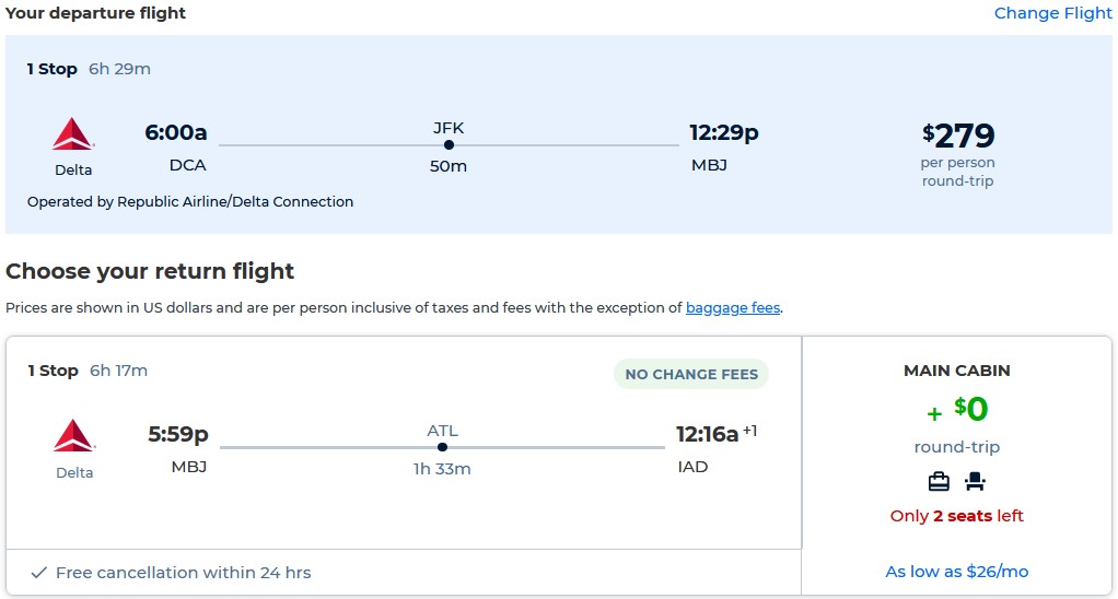 Washington DC to Montego Bay, Jamaica for only 279 roundtrip (NovDec