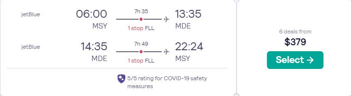 Cheap flights from New Orleans or Austin to Medellin, Colombia from only $379 roundtrip with JetBlue. Flight deal ticket image.