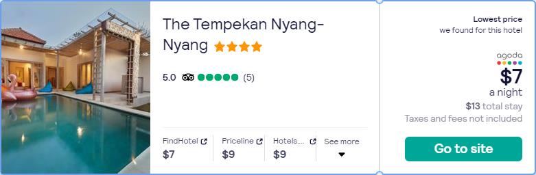 Stay at the 4* The Tempekan Nyang-Nyang in Bali, Indonesia for only $7 USD per night. Flight deal ticket image.