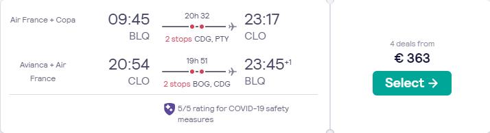 Cheap flights from Italian cities to Cali, Colombia from only €363 roundtrip with Air France, Copa Airlines and Avianca. Flight deal ticket image.
