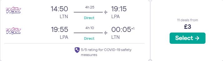 Non-stop, Christmas flights from London, UK to the Canary Islands for only £3 roundtrip. Flight deal ticket image.