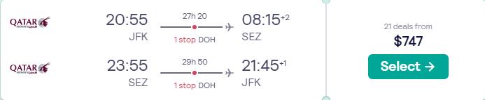 Cheap flights from New York or Philadelphia to the Seychelles from only $747 roundtrip with Qatar Airways. Flight deal ticket image.