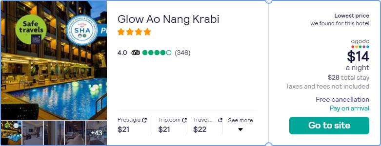Stay at the 4* Glow Ao Nang Krabi in Krabi, Thailand for only $14 USD per night. Flight deal ticket image.