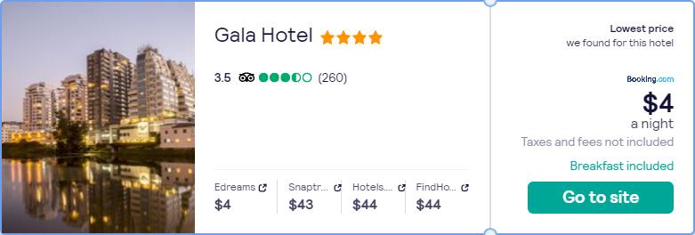 Hotel Misprice at the 4* Gala Hotel in Vina del Mar, Chile for only $4 USD per night. Breakfast is included. Flight deal ticket image.
