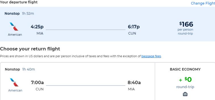 Cheap flights from US cities to Cancun, Mexico from only $166 roundtrip with American Airlines. Flight deal ticket image.