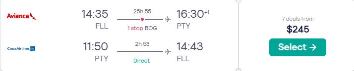 Click here to book this cheap flight deal. Cheap flights from Eastern USA to Panama City, Panama from only $245 roundtrip with Avianca and Copa Airlines. Flight deal ticket image.