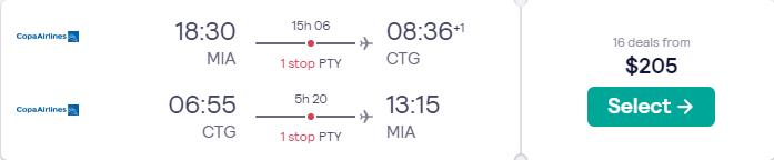Summer flights from Eastern USA to Cartagena, Colombia from only $205 roundtrip with Copa Airlines. Flight deal ticket image.