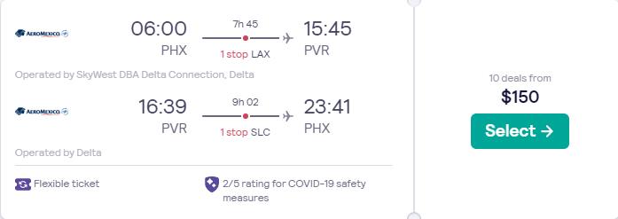 Summer flights from Phoenix, Arizona to Mexican cities from only $145 roundtrip with Delta Air Lines. Flight deal ticket image.