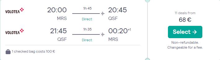 Non-stop flights from Marseille, France to Setif, Algeria for only €68 roundtrip. Flight deal ticket image.