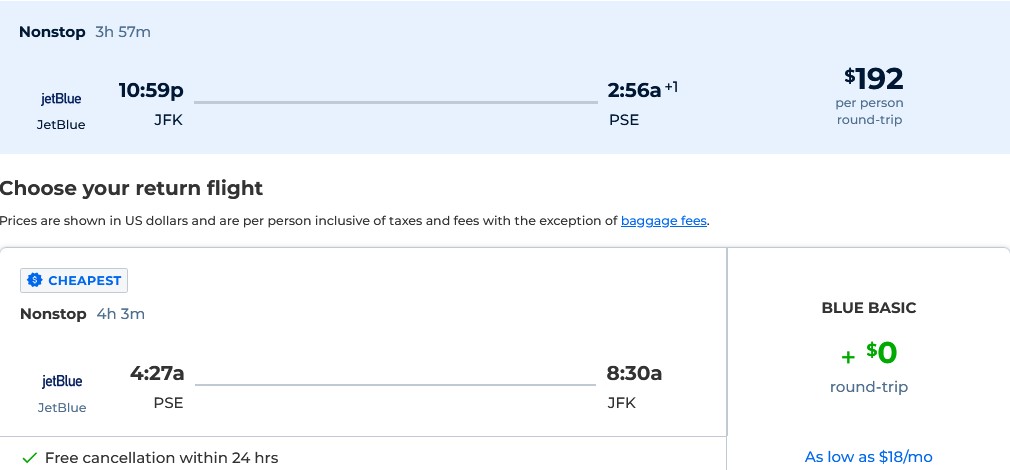 Non-stop flights from New York or Orlando to Ponce, Puerto Rico from only $192 roundtrip with JetBlue. Flight deal ticket image.
