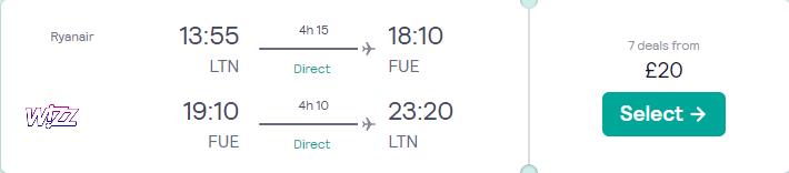 Non-stop flights from London, UK to the Canary Islands for only £20 roundtrip. Flight deal ticket image.